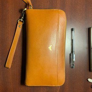 Leather wallet with wrist strap